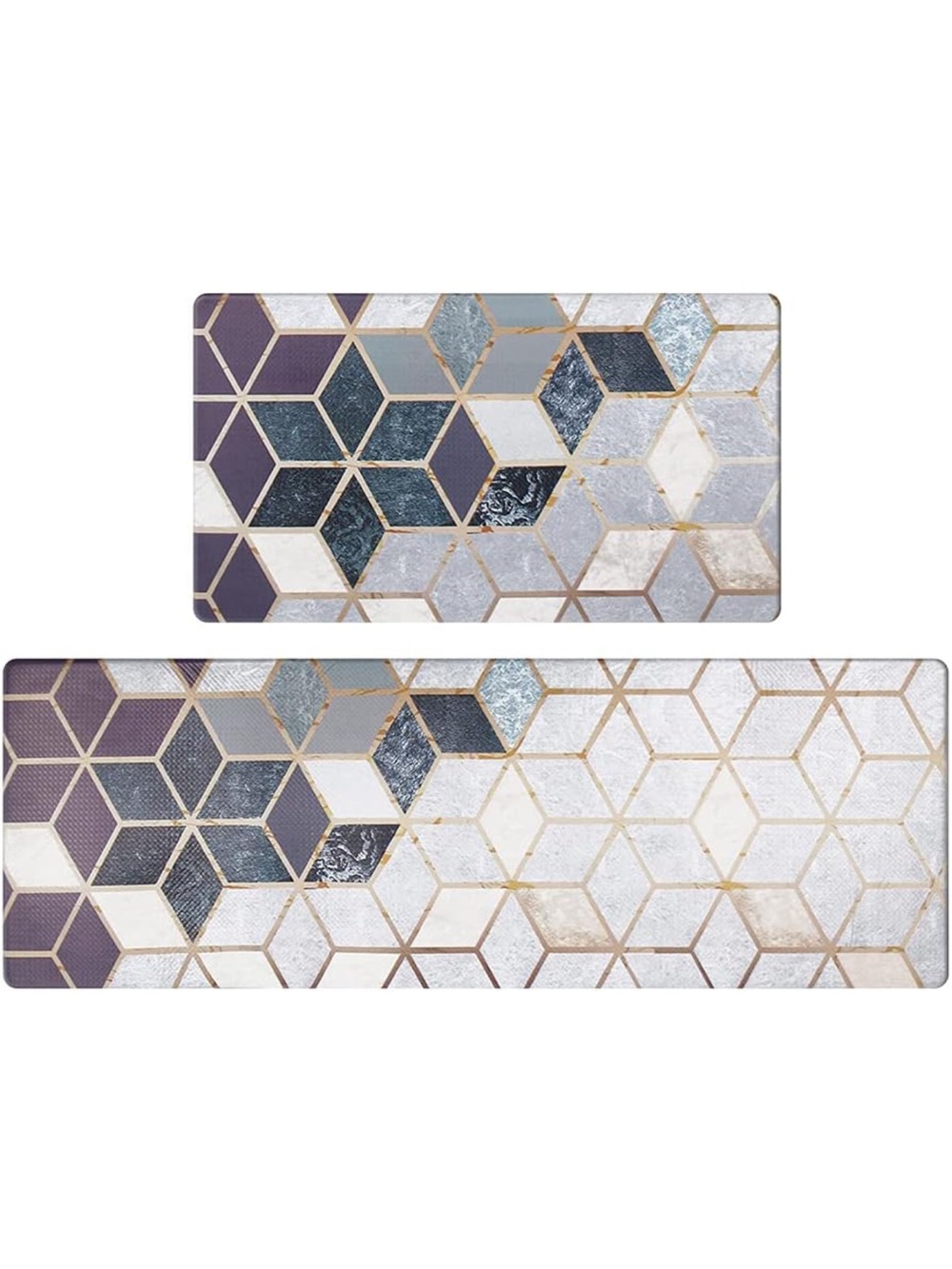 Hexagon Kitchen Mats in Purple, Blue, Gray and Gold Accents